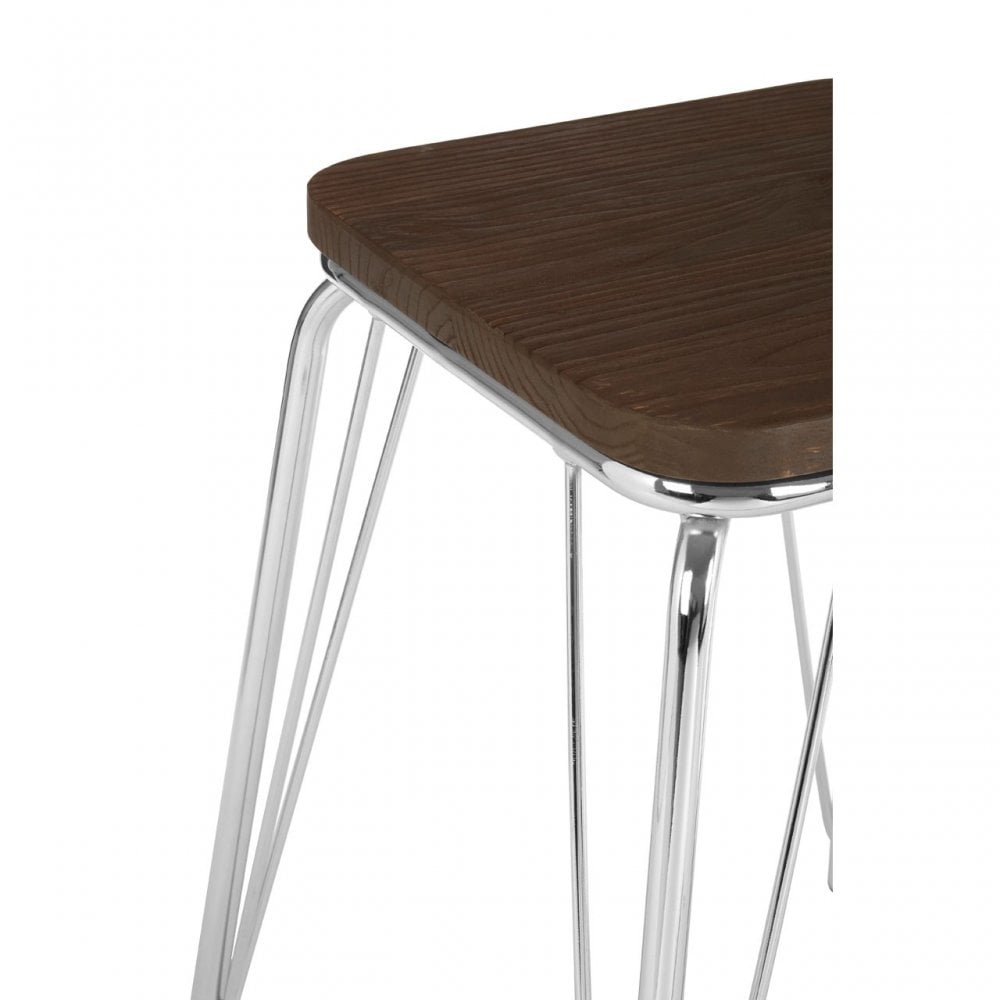 District Chrome Metal / Elm Small Wood Stool, Chromed Elm Wood, Silver