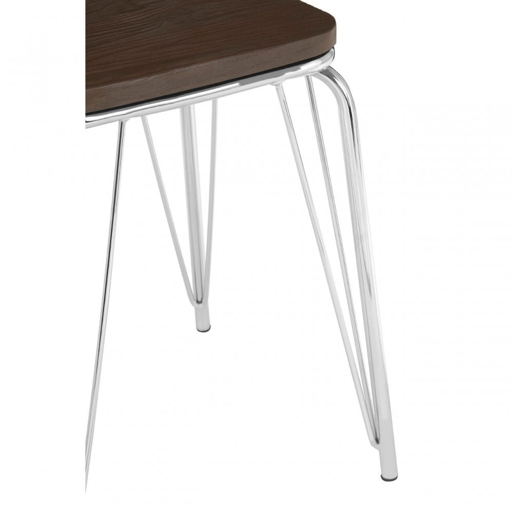 District Chrome Metal / Elm Small Wood Stool, Chromed Elm Wood, Silver