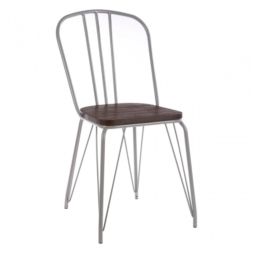 Brock Grey Metal and Elm Wood Chair, Elm Wood, Grey