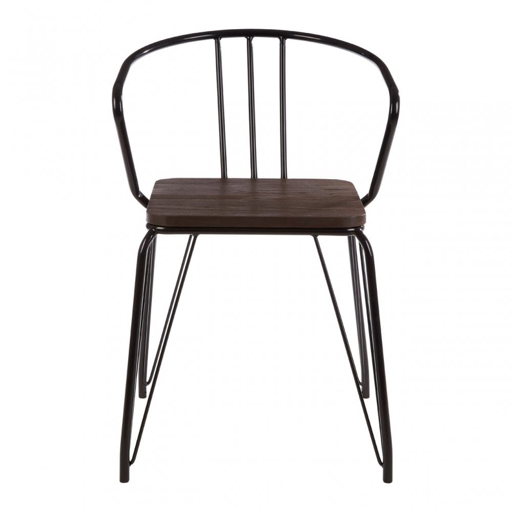Brock Black Metal and Elm Wood Arm Chair, Elm Wood, Black