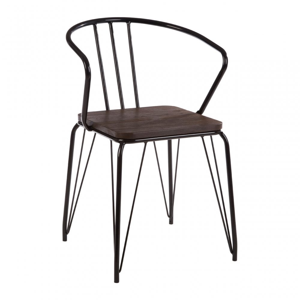 Brock Black Metal and Elm Wood Arm Chair, Elm Wood, Black