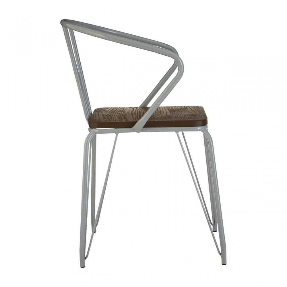 Brock Grey Metal and Elm Wood Arm Chair, Elm Wood