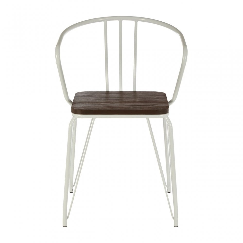 Brock White Metal and Elm Wood Arm Chair, Elm Wood, White