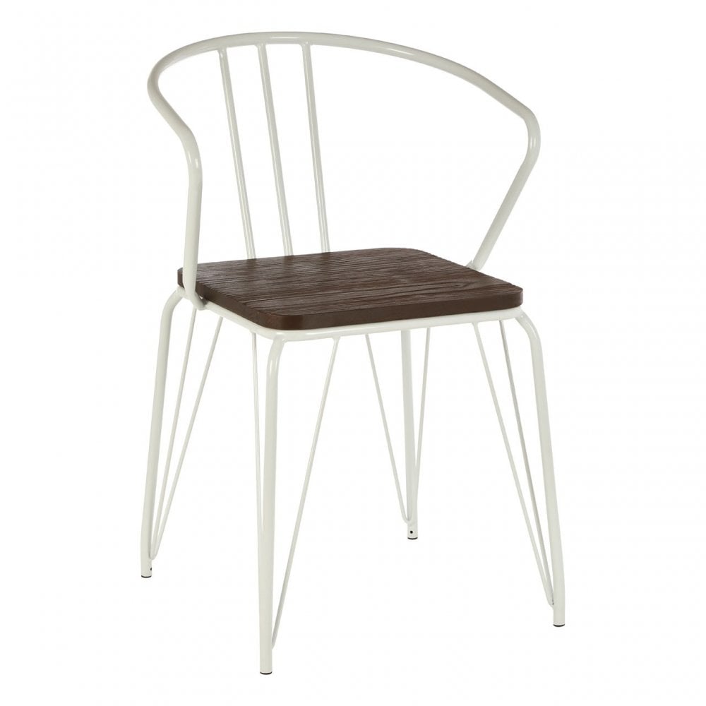 Brock White Metal and Elm Wood Arm Chair, Elm Wood, White