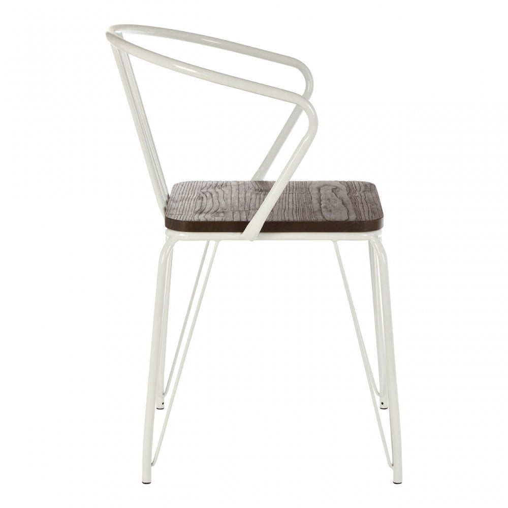 Brock White Metal and Elm Wood Arm Chair, Elm Wood, White