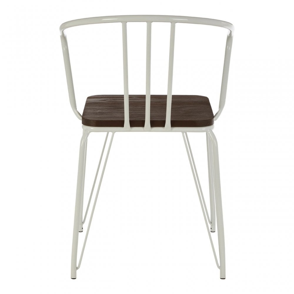 Brock White Metal and Elm Wood Arm Chair, Elm Wood, White