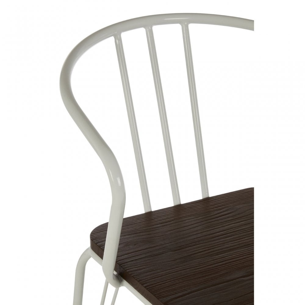 Brock White Metal and Elm Wood Arm Chair, Elm Wood, White