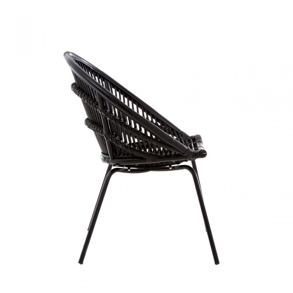 Lagom Black Rattan Chair with Iron Legs, Iron, Rattan, Black