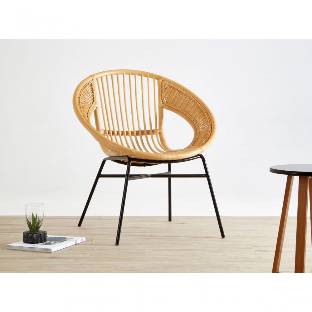 Lagom Rattan / Black Iron Chair, Iron, Rattan, Natural