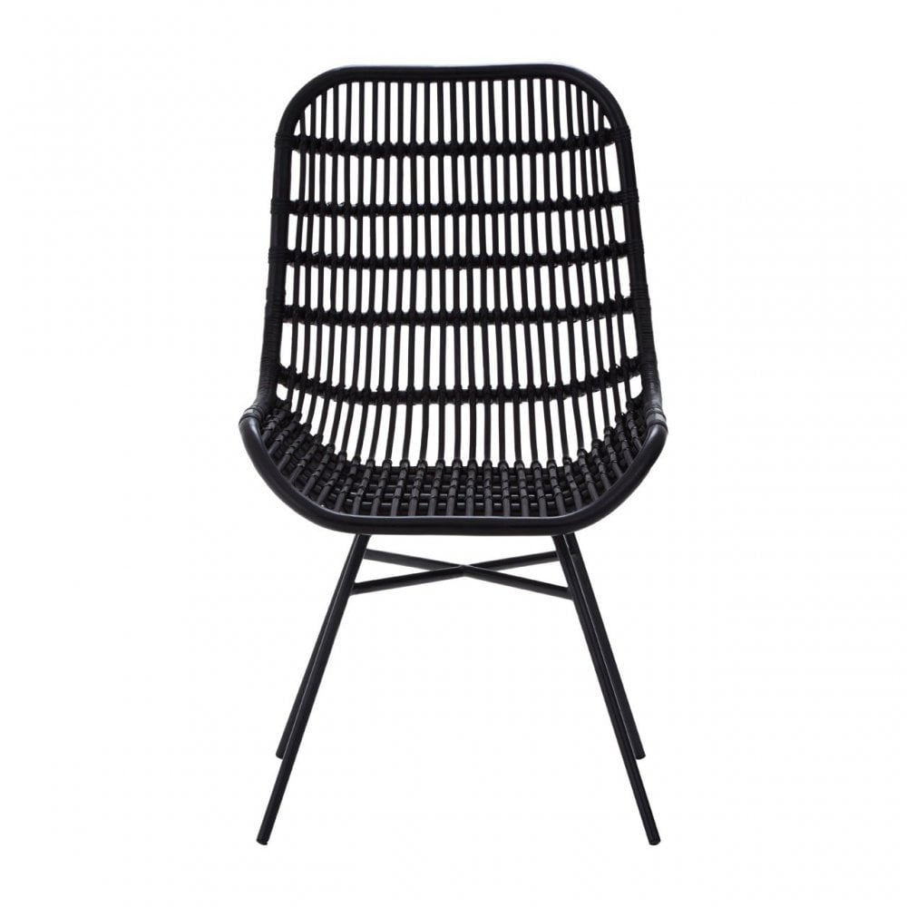 Lagom Curved Black Chair with Iron Legs, Iron, Rattan, Black