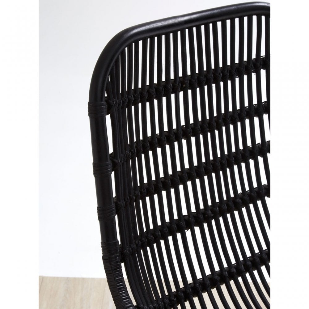 Lagom Curved Black Chair with Iron Legs, Iron, Rattan, Black