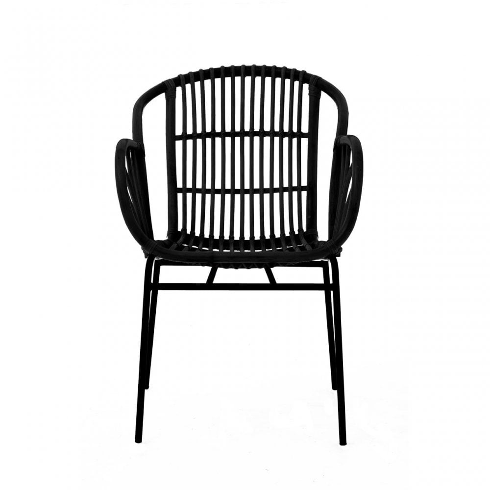 Lagom Black Rattan Chair with Raised Sides, Iron, Rattan, Black