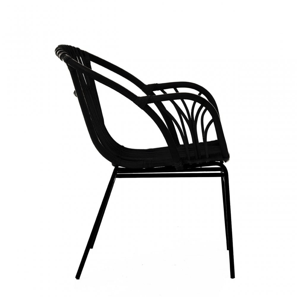 Lagom Black Rattan Chair with Raised Sides, Iron, Rattan, Black
