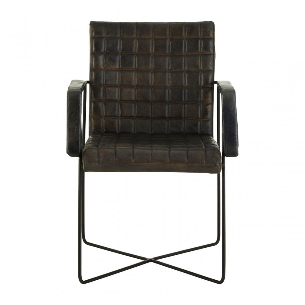 Longhorn Longhorn Buffalo Iron / Grey Leather Weave Chair, Goat Leather, Iron, Grey