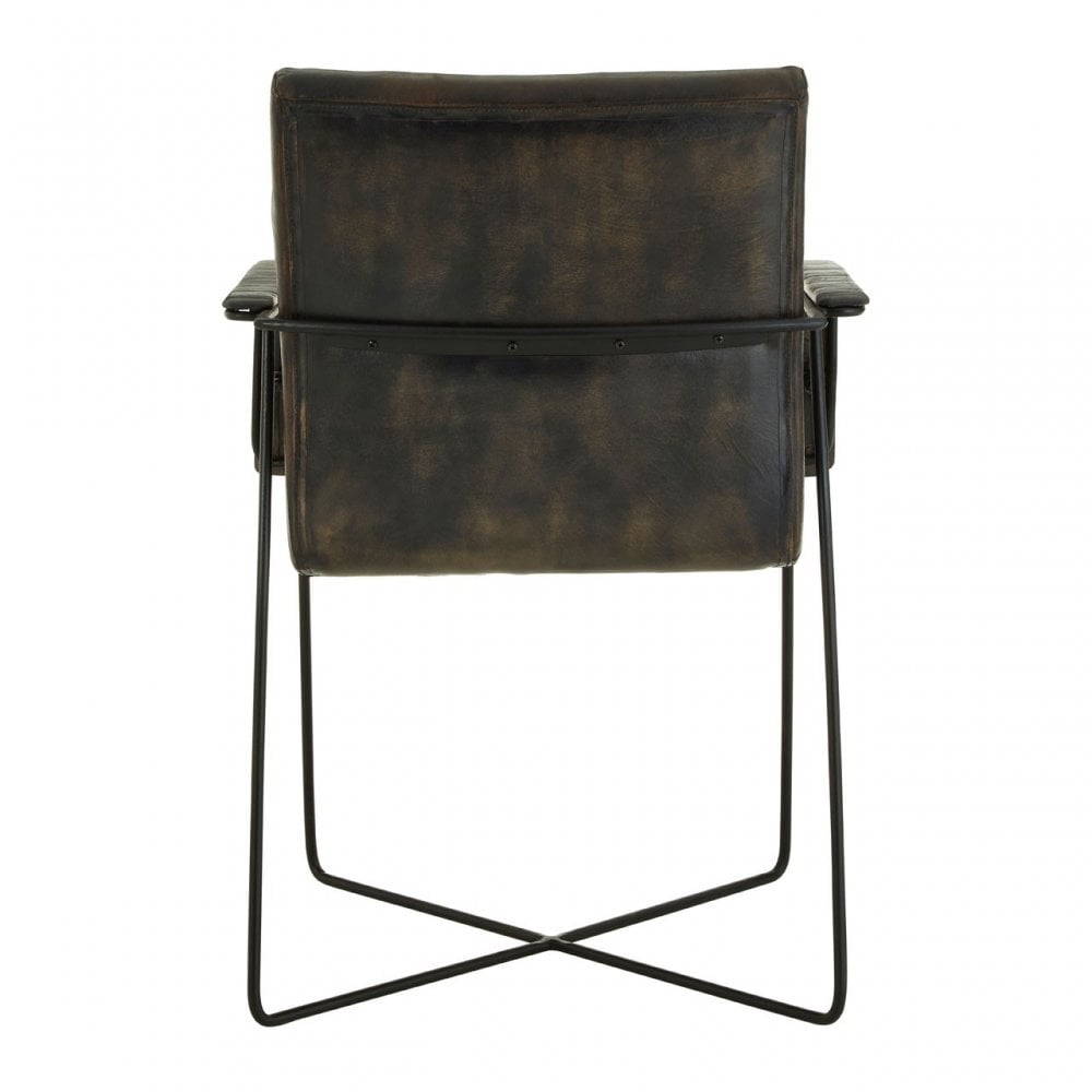 Longhorn Longhorn Buffalo Iron / Grey Leather Weave Chair, Goat Leather, Iron, Grey