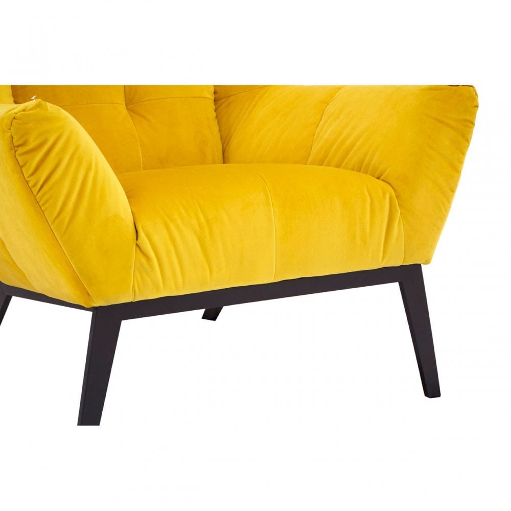 Maiko Yellow Fabric Armchair, Pine Wood, Rubber, Yellow