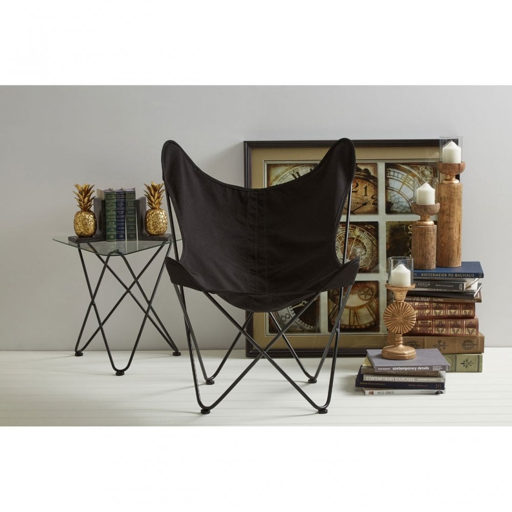 Papillon Outdoor Butterfly Chair, Cotton Canvas, Steel, Black