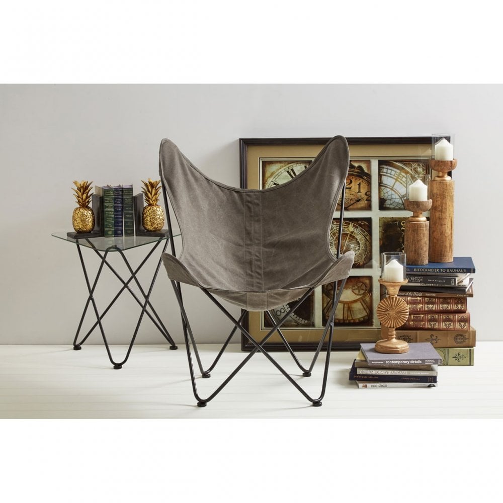 Papillon Outdoor Butterfly Chair, Cotton Canvas, Steel, Grey