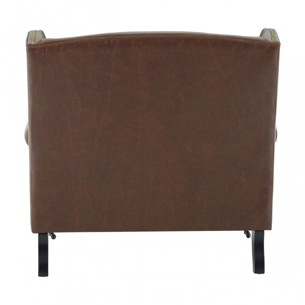 Fulham Double Wing Chair, Birchwood, Leather Effect, Brown