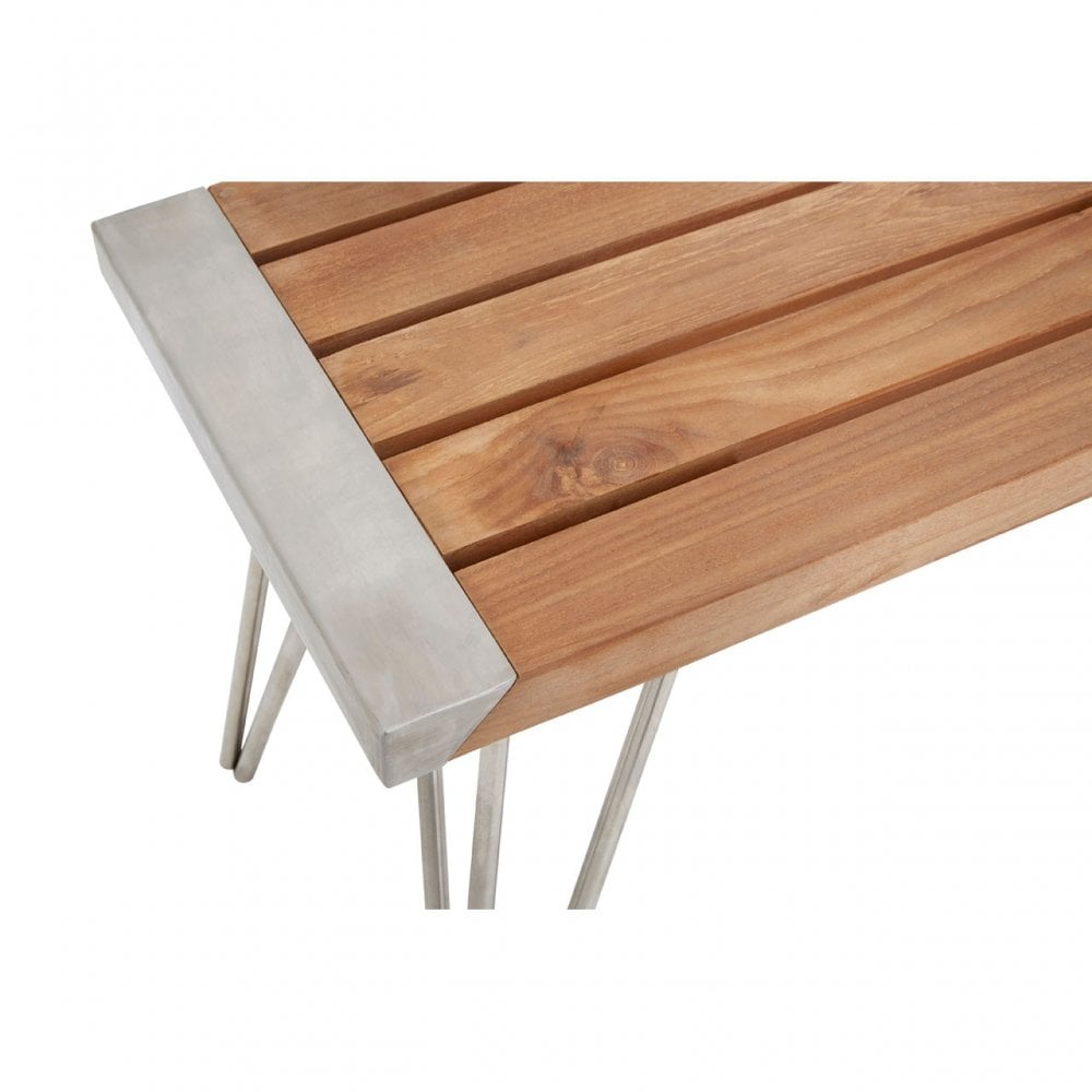 Nandri Teak Wood Bench, Iron, Teak, Natural