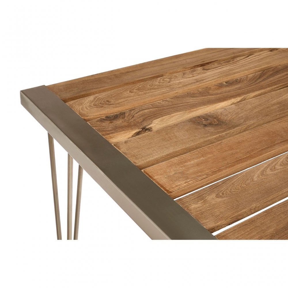 Nandri Teak Wood Dining Table, Iron, Teak, Brown