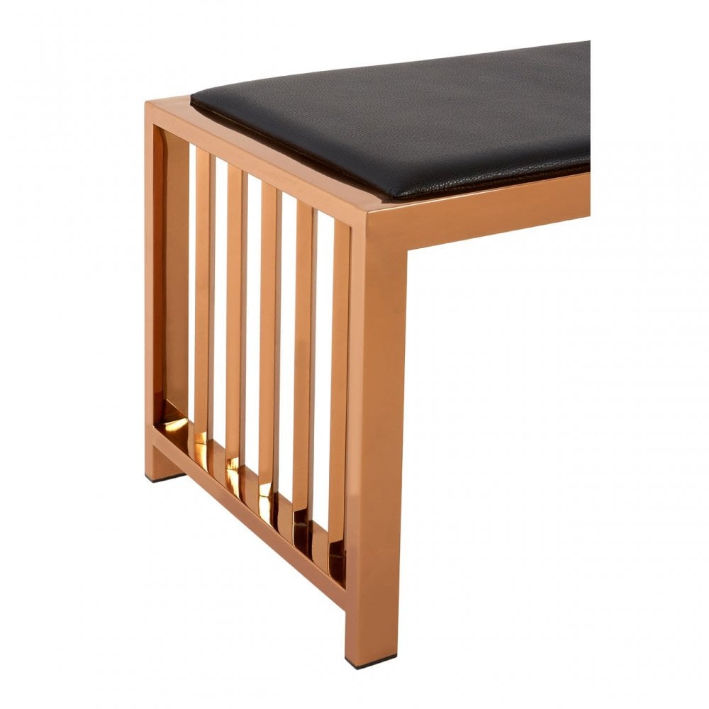 Novara Rose Gold Bench, Leather, Stainless Steel, Rose Gold