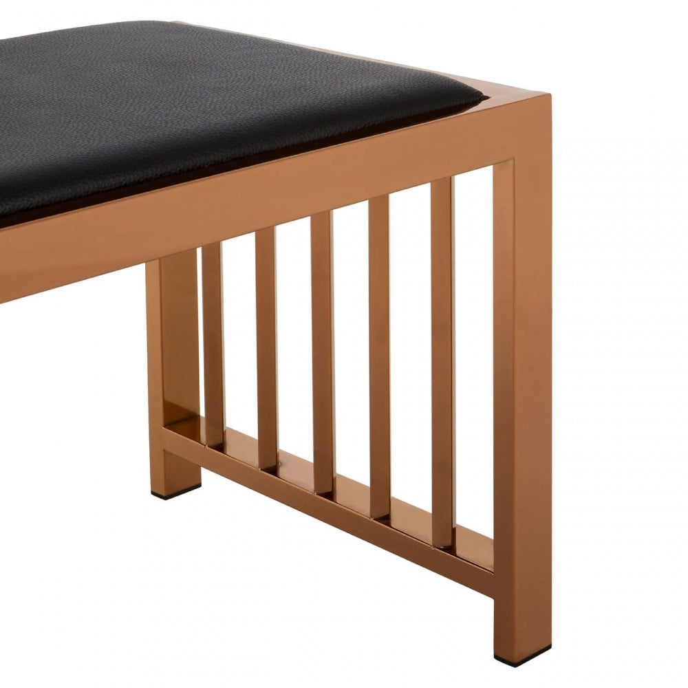 Novara Rose Gold Bench, Leather, Stainless Steel, Rose Gold