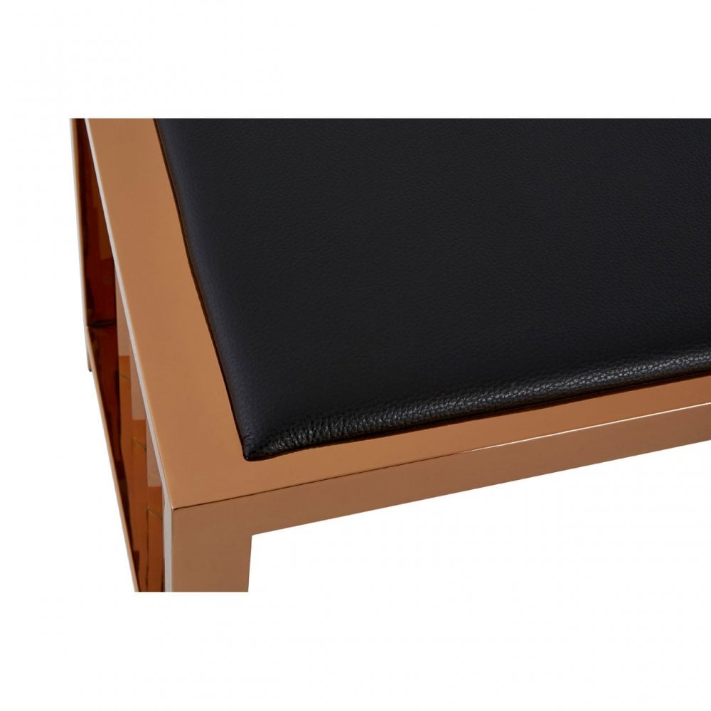 Novara Rose Gold Bench, Leather, Stainless Steel, Rose Gold