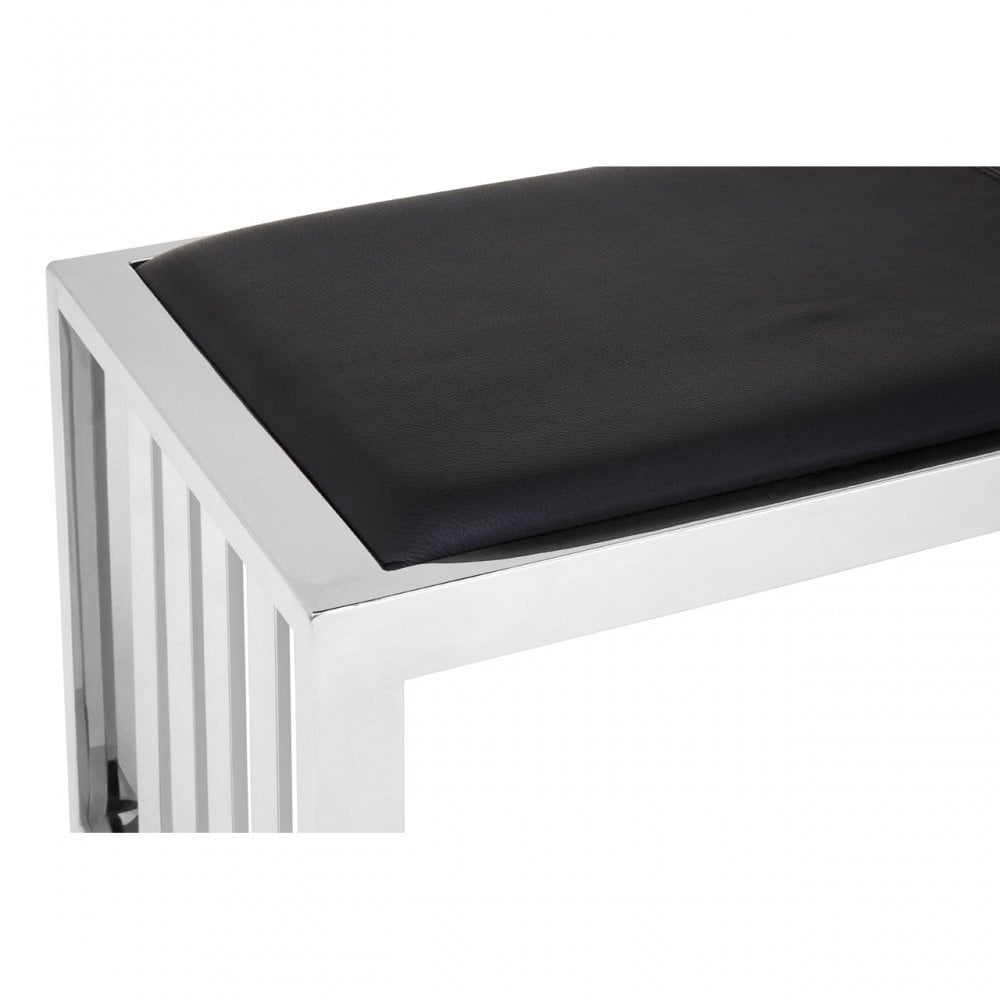 Novara Black Leather Bench, Leather, Stainless Steel, Black