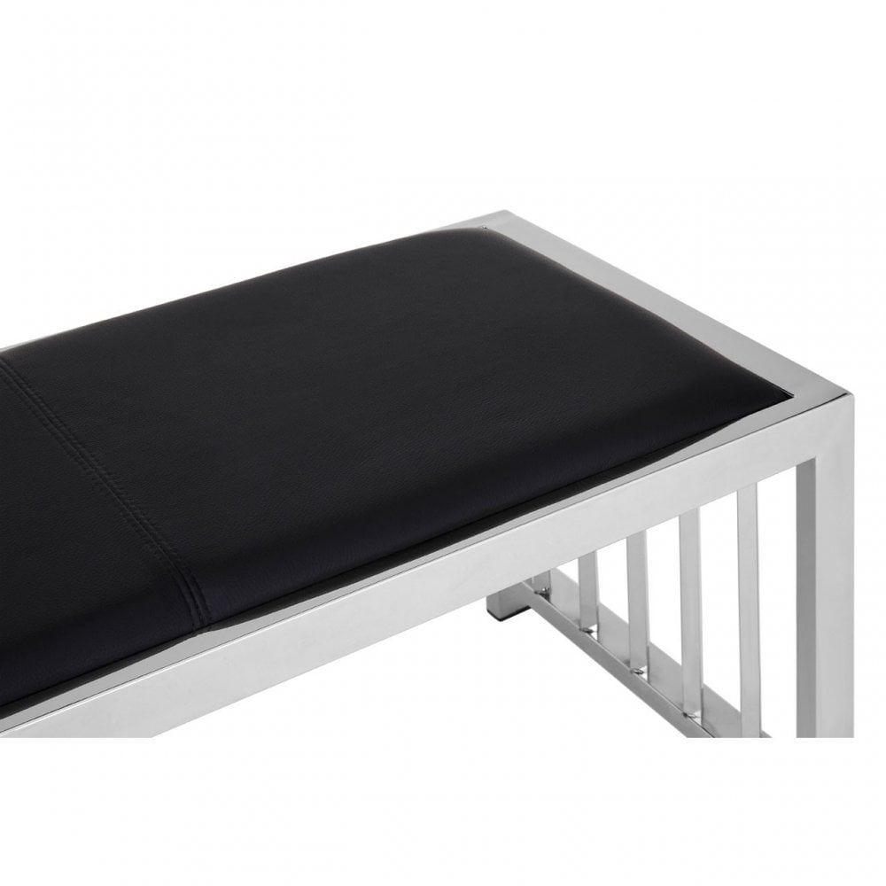 Novara Black Leather Bench, Leather, Stainless Steel, Black