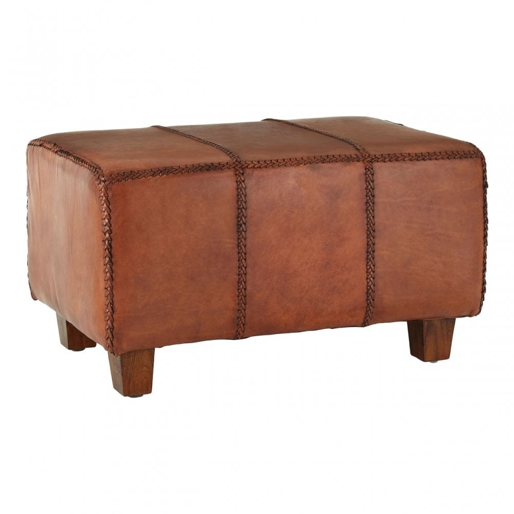 Toby Antique Brown Leather Bench, Leather, Teak, Brown