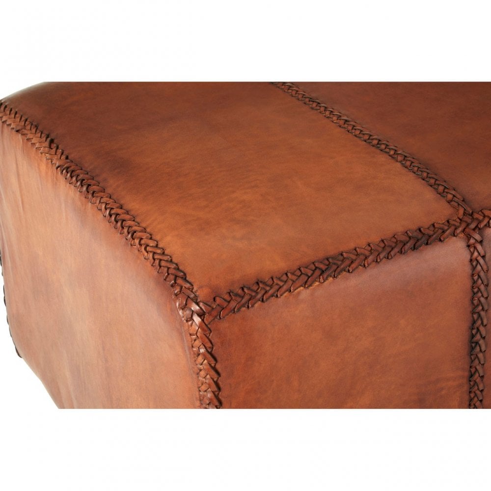 Toby Antique Brown Leather Bench, Leather, Teak, Brown