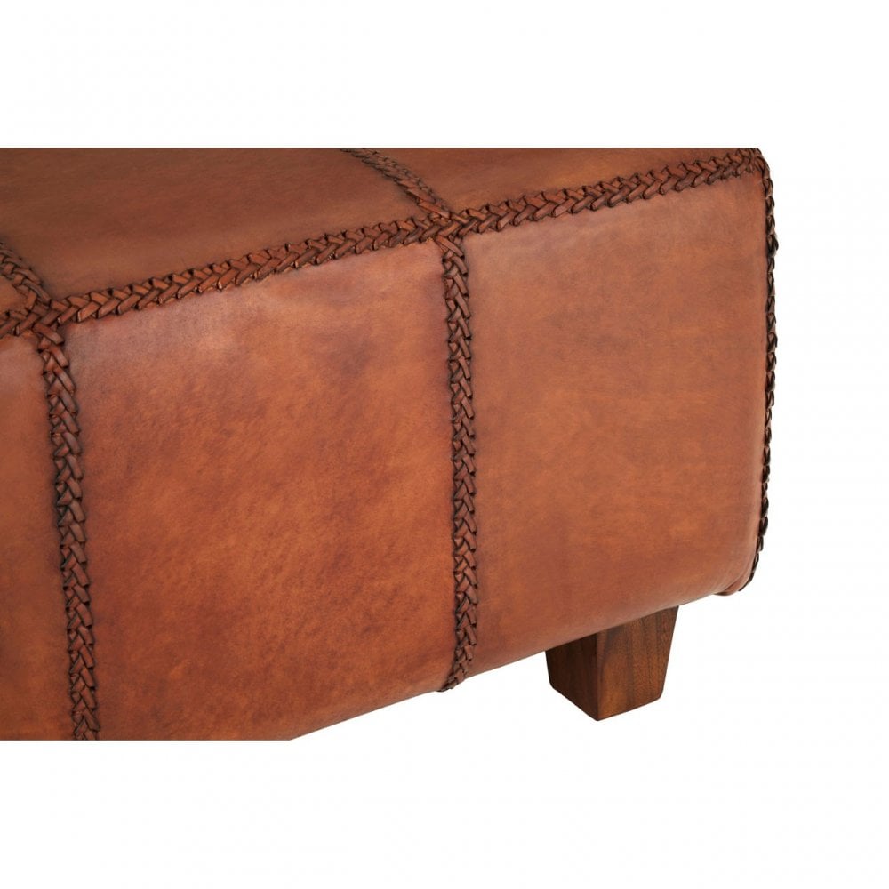 Toby Antique Brown Leather Bench, Leather, Teak, Brown