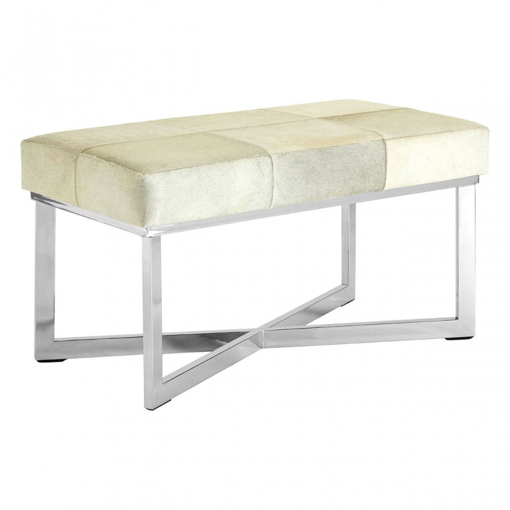 Tuskin Leather Bench, Leather, Stainless Steel, White