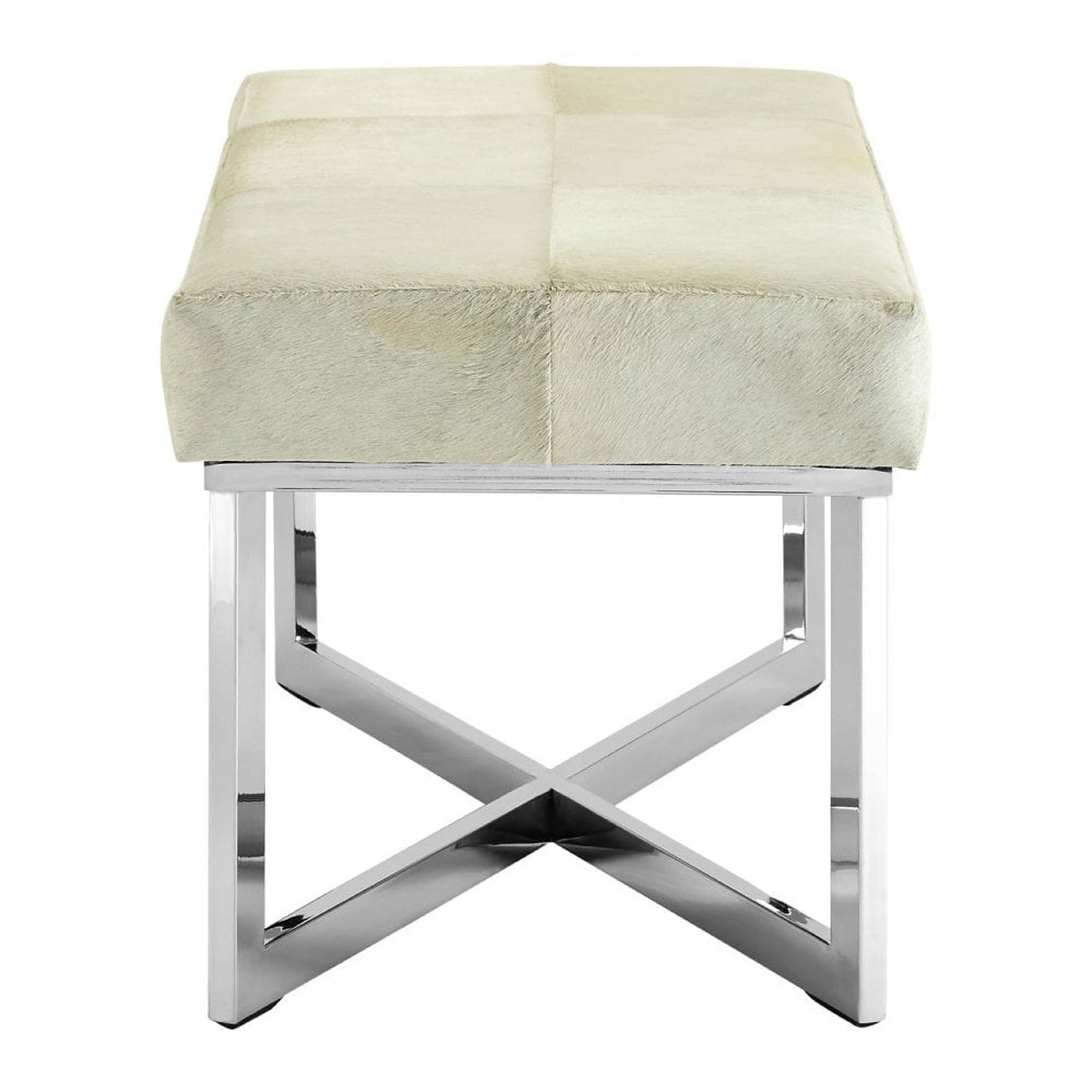 Tuskin Leather Bench, Leather, Stainless Steel, White
