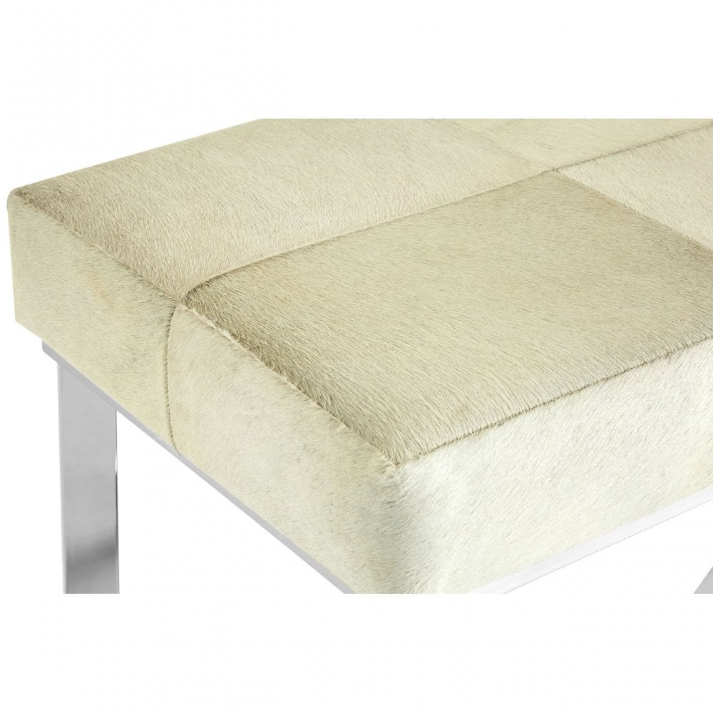 Tuskin Leather Bench, Leather, Stainless Steel, White