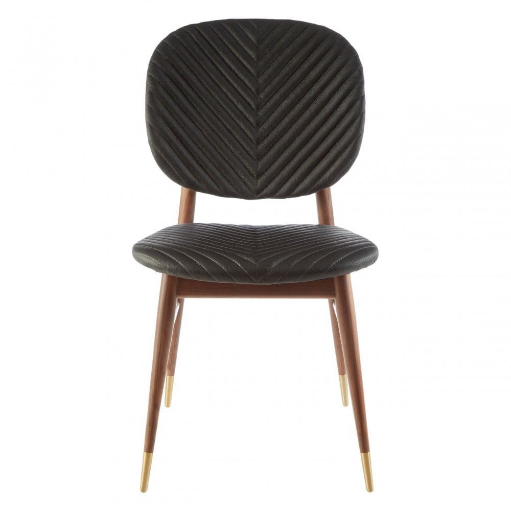 Kenso Dining Chair, Leather, Walnut Wood, Black