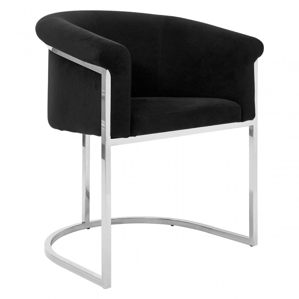 Chiqui Black Velvet Dining Chair, Stainless Steel, Black