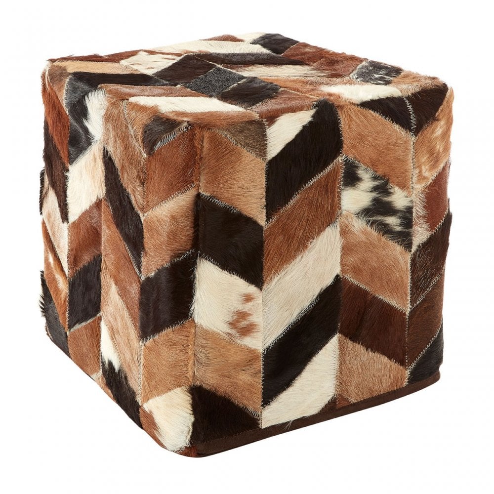Safira Natural Patchwork Pouffe, Leather, Thermocol Beens, Multi-Coloured