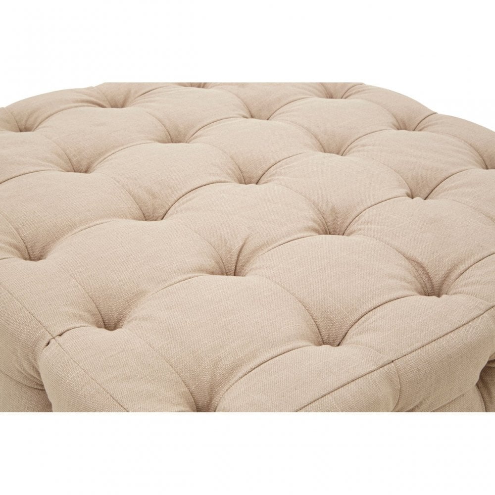 Stella Beige Linen Button Tufted Footstool, Foam, Plywood, Wood, Beige