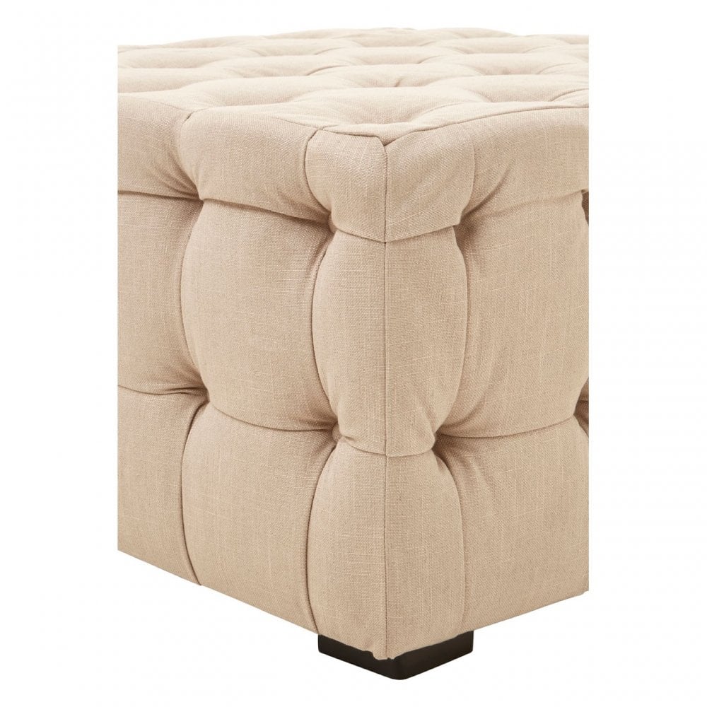 Stella Beige Linen Button Tufted Footstool, Foam, Plywood, Wood, Beige