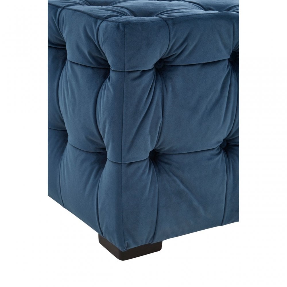 Stella Midnight Velvet Button Footstool, Foam, Plywood, Wood