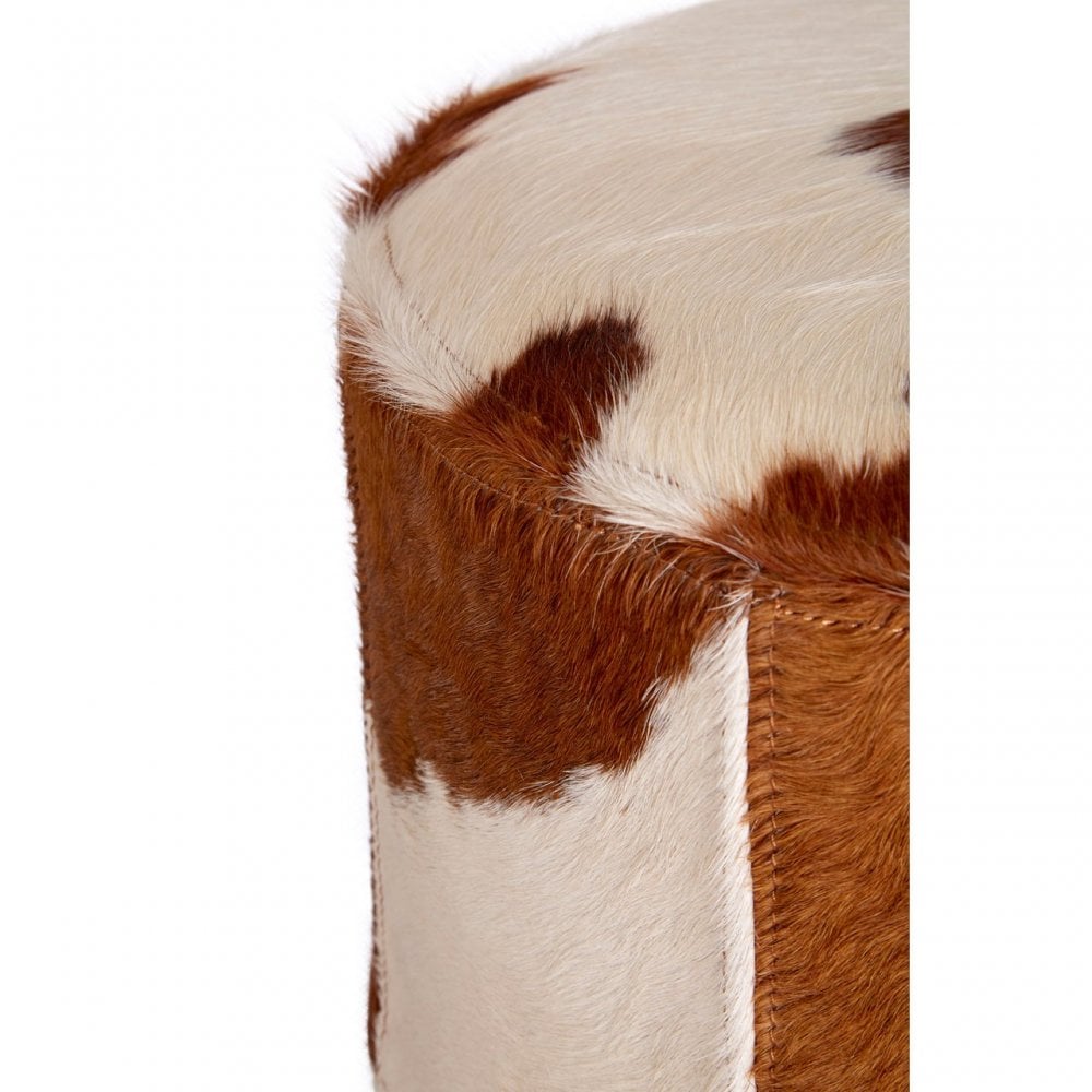 Brown / White Genuine Cowhide Ottoman, Cowhide, Stainless Steel, Brown