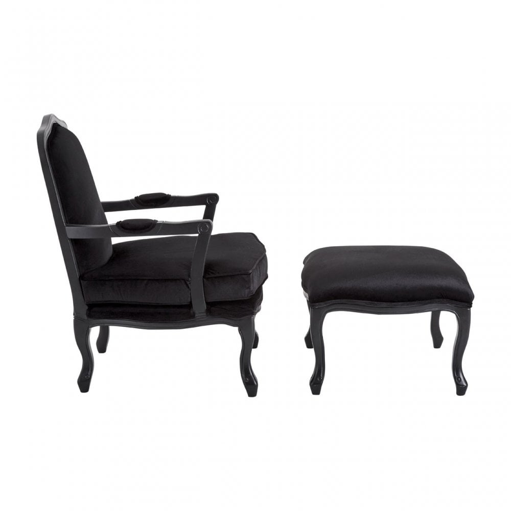 Rococo Chair & Footstool, Birchwood, Black