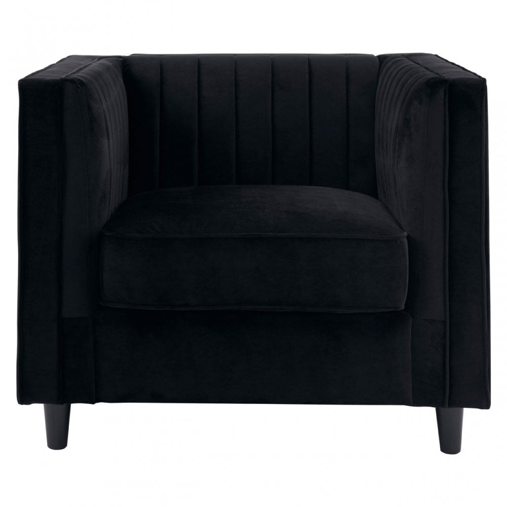 Farah Black Velvet Chair, Eucalyptus Wood, Sponge, Wood, Black