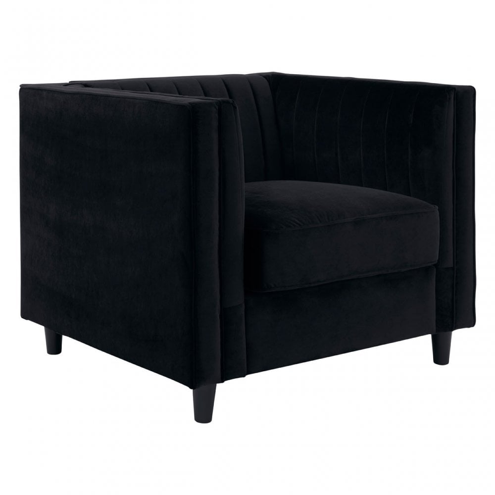 Farah Black Velvet Chair, Eucalyptus Wood, Sponge, Wood, Black
