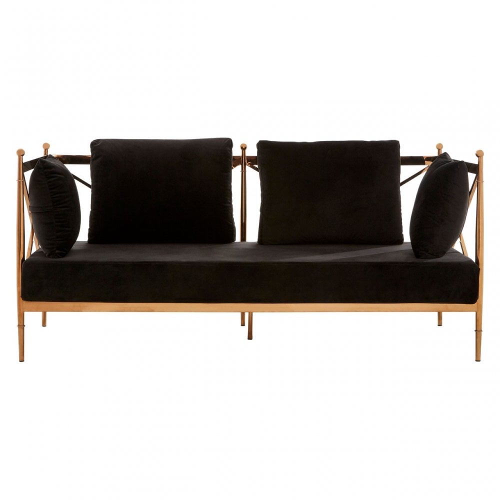 Donal 2 Seat Rose Gold Lattice Arms Sofa, Steel, Velvet, Rose Gold