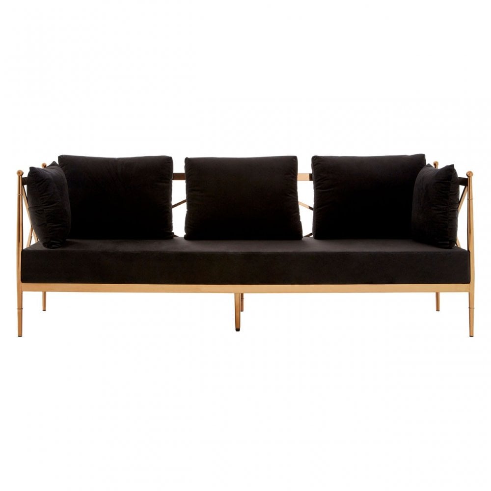 Donal 3 Seat Rose Gold Lattice Arms Sofa, Steel, Velvet, Rose Gold