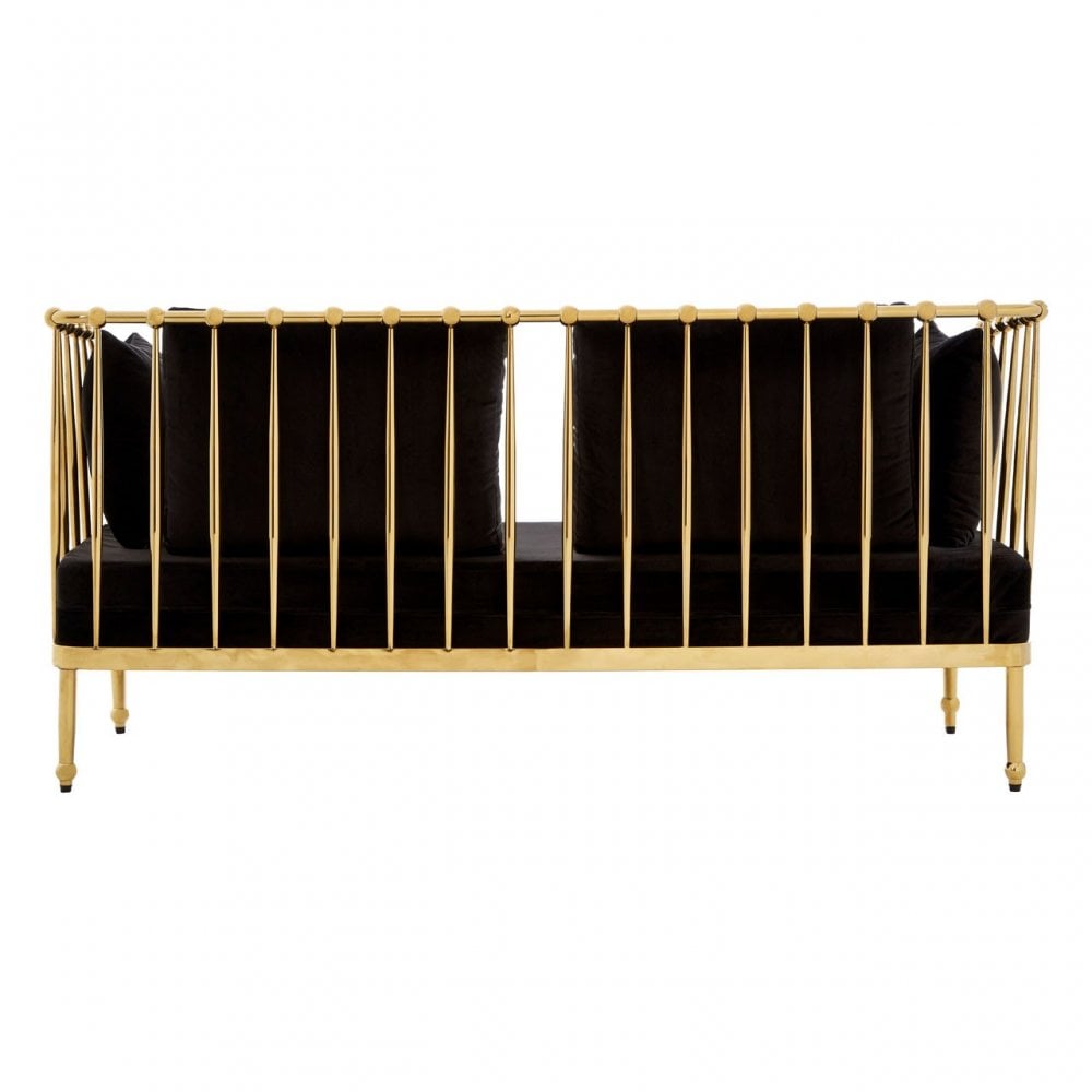 Donal 2 Seat Gold Finish Tapered Arms Sofa, Steel, Velvet, Gold