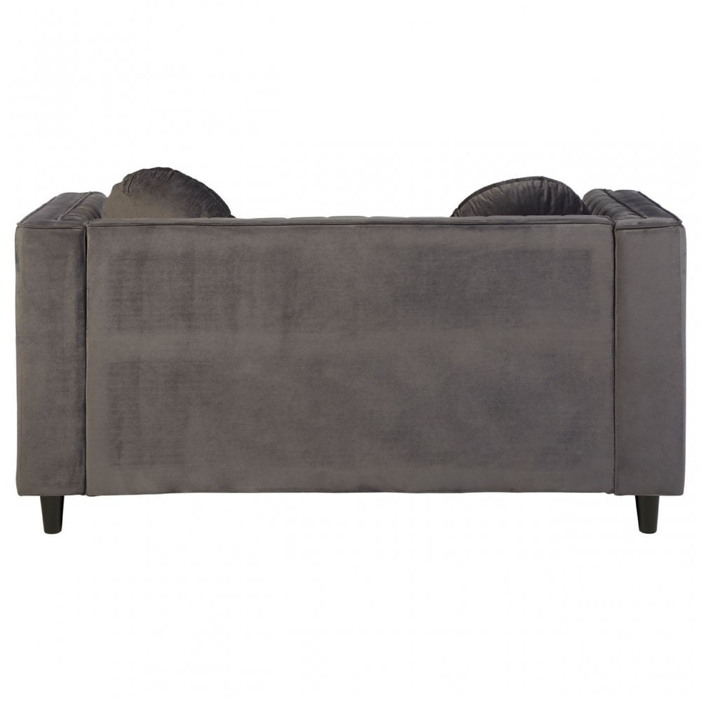 Farah 2 Seat Grey Velvet Sofa, Eucalyptus Wood, Sponge, Wood, Grey